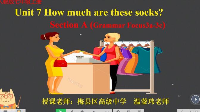 人教版七年级英语上册Unit7How much are the socks?Sectiona Grammar Focus 3a-3c温蓥玮2022.11.23